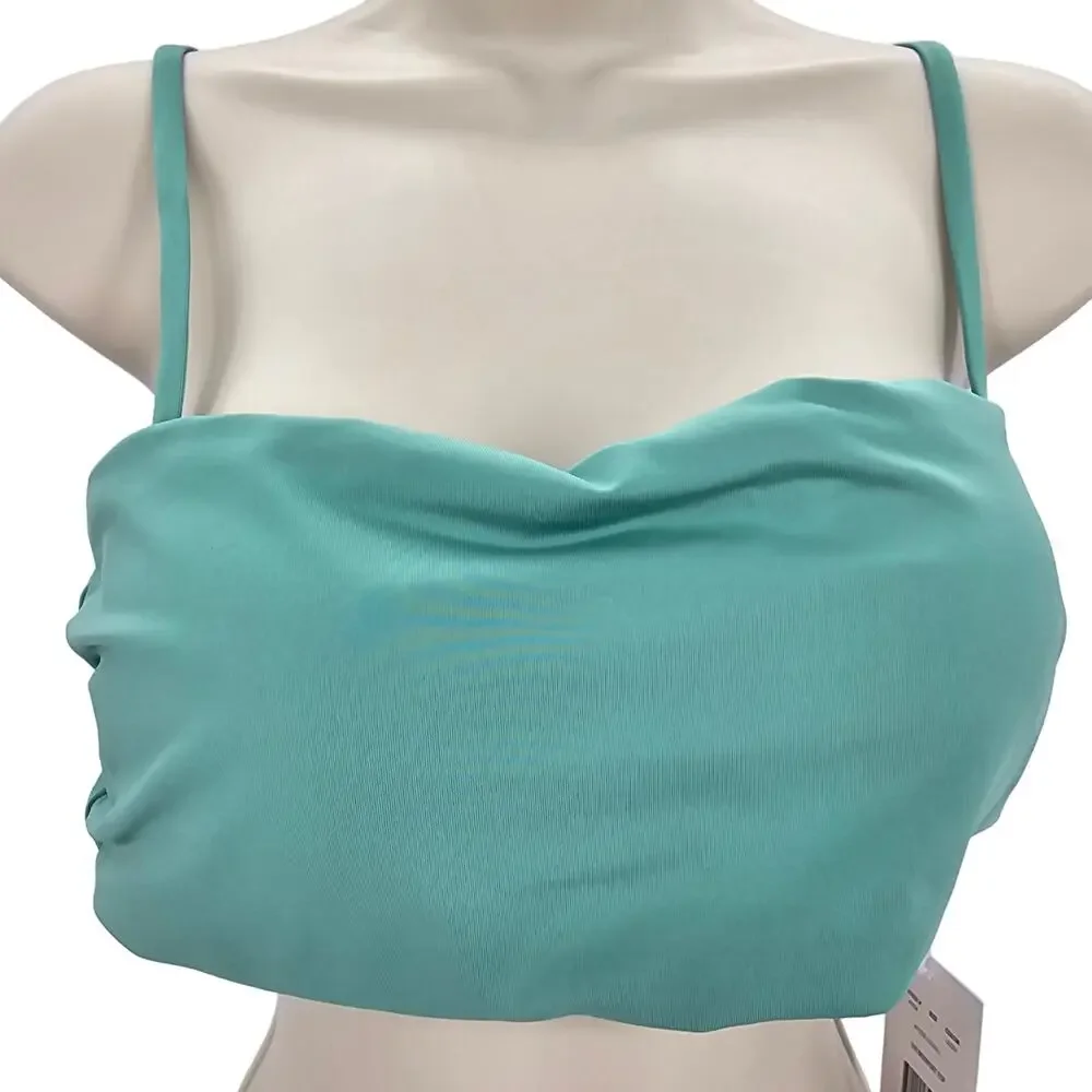 Andie Swim Womans size L The Newport Bikini Top in Lagoon Green Bandeaux NEW